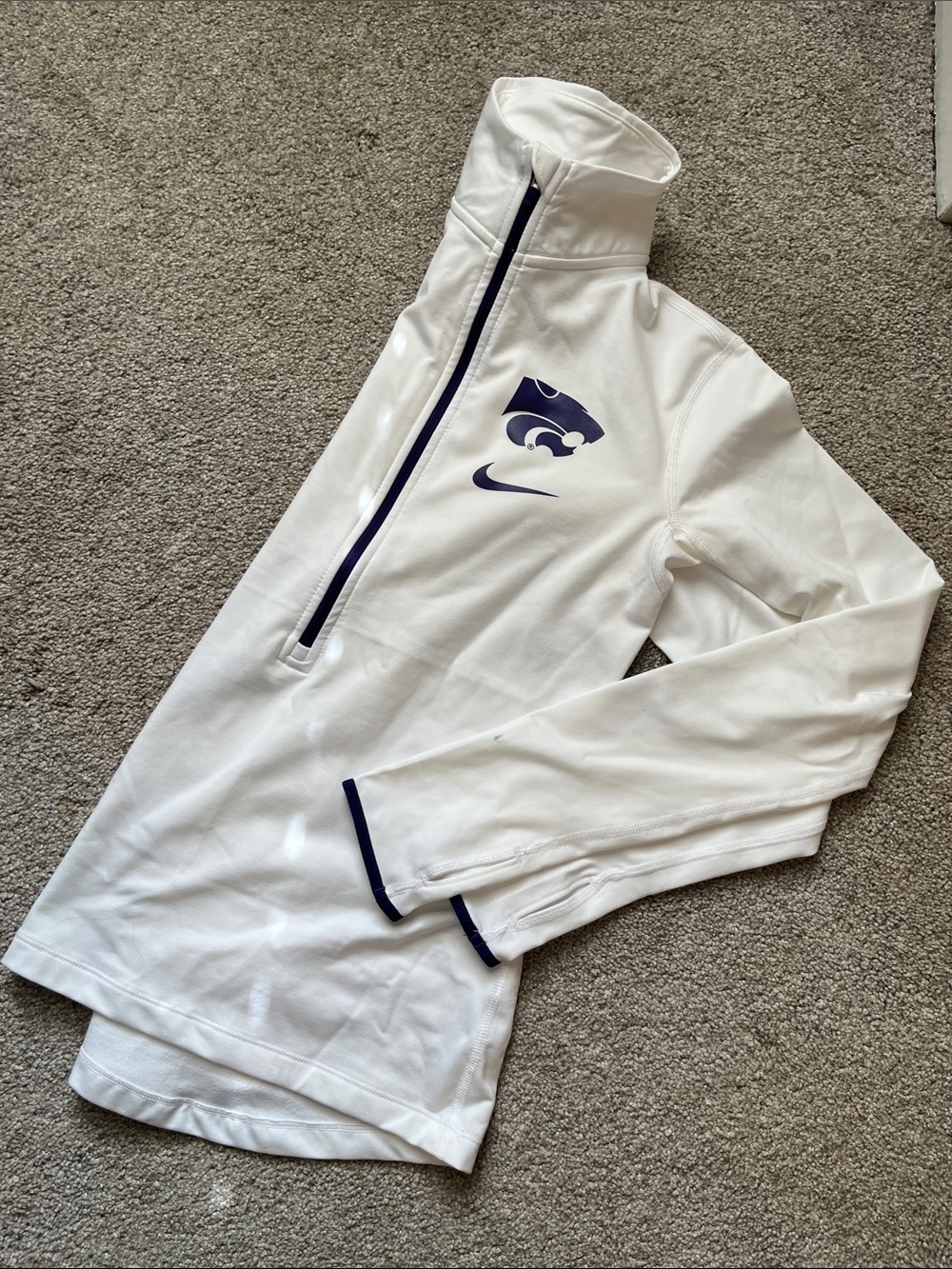 Nike White Quarter-Zip Pullover with Navy Team Logo